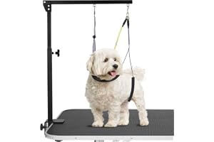 Justerbara hundtrimmningsarmar med halkfri kraftig metallklämma, bärbar groomingarm för bord med 1 ögla och 2 ”No Sit”-hållar