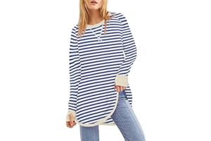 Fisoew Damska koszulka w paski, blok kolorów, koszulka z okrągłym dekoltem, na co dzień luźny