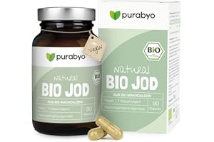 ‎PURABYO Bio Jod Kapseln | aus Algen der nördlichen Hebriden | Bio Kelp vegan | im Glas | 150 μg organisches Jod | 1 Kapsel täglich | 3-Monatsversorgung | vegan, laborgeprüft, in Deutschland hergestellt