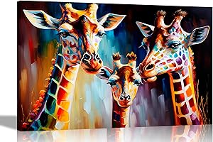 Artley Prints - Magnifiques impressions sur toile abstraites famille de girafes - Art mural coloré parfait pour le salon, la maison, la chambre à coucher - Grand format 86 x 61 cm A1