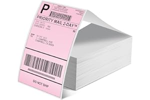 Phomemo Etiqueta térmica de envío directo, etiquetas plegables en abanico de 4 x 6 pulgadas, 500 piezas, adhesivo permanente, etiquetas térmicas de franqueo de grado comercial, color rosa