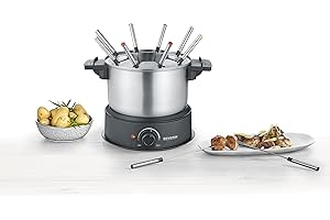 SEVERIN Fondue, spülmaschinengeeignetes Fondueset mit 8 farblich markierten Gabeln, elektrisches Fondue aus Edelstahl für Käs