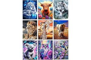 Mrnsiet 9 Pack Animals Diamond Painting Kits for Adults, DIY 5D Lion Diamond Art Kits for Beginners, Full Drill Tiger Wolf Dimond Painting Picture for Home Wall Decor Gift 12 x 16 Inch