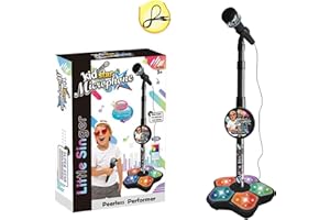 SGM Musical Microphone with Stand Children's Karaoke Mic Amplifying Music Bracket Singing Toy with Lights Pedal Flashing Singing Toys 5350A (Black)