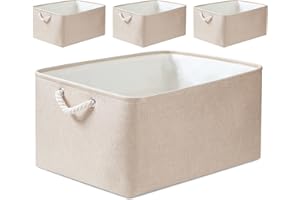 Mangata – Lot de 4 boîtes de rangement pliable avec poignées en tissu épais (M, kaki clair)