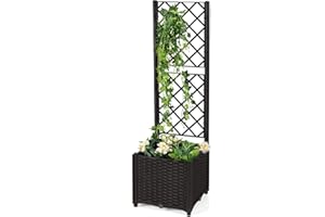 ‎GOPLUS GOPLUS Blumenkasten mit Rankgitter, Hochbeet mit Spalier für Kletterpflanzen & Topfpflanzen, Tiefes Pflanzbeet mit Drainagelöchern für Balkon Hinterhof & Garten (40 x 40 x 135 cm)
