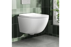 Rainsworth Hänge WC Spülrandlos Toilette - Starker Spülung, Kloschüssel inklusive WC-Sitz Absenkautomatik, Kompakt Design Toilette 48,5 cm lang, Einfach zu einigen, ideal für Badezimmer-Aufstieg