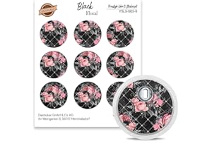 Diasticker Freestyle Libre 3 Sensor Stickers Juego de 9 Pegatinas Black Floral para sensores | Adhesivo Deslizante®