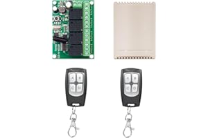 QIACHIP Commutateur de télécommande de relais sans fil DC 6V 12V 24V 4 canaux 433mhz RF Module récepteur de relais avec 2 émetteurs, pour lumières, porte de garage, moteur, bricolage