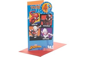 UK Greetings Marvel kartka urodzinowa dla niego/chłopca z kopertą - wzór odznaki - ze Spider-Manem, 121 mm x 229 mm