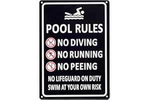 Kichwit Pool Rules, No Diving, Running, Peeing - Metal Sign, Aluminum, Weather Resistant, 13.4 x 9.4 Inches, Black