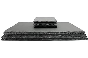 MAISON & WHITE Natural Slate Placemats & Coasters - 8pcs | Square Drink Coasters & Rectangle Food Place Mats | Fine Cut Tablemats | Contemporary Tableware | M&W