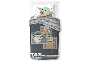 ‎JAY FRANCO Jay Franco Star Wars Mandalorian Curious Child 100% Baumwolle Kinderbettwäsche-Set 135x200 cm Einzelbettgröße - Bettbezug + Kissenbezug 50x70 cm