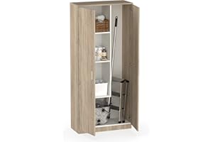 Muebles Pitarch | Armadio Scopiera Multiuso 2 porte per pulizia, cucine, gallerie, 4 scomparti, un Ripiano regolabile, 180x80x35cm (altezza x larghezza x profondità) Rovere Cambrian, Collezione Tibet