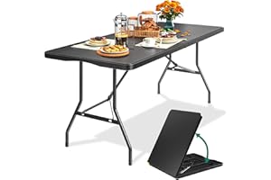 YITAHOME Table de Camping Pliante 6 Pieds avec Poignée, Table de Pique-Nique Étanche et Résistante, Table Tréteau Portable pour Fête en Plein Air Plage Barbecue, Noire, 180 x 75 x 74cm