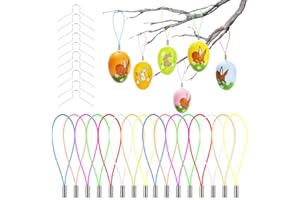 BLUELVES 120 Pezzi Gancio di Plastica Dell'Uovo, ganci per uova di Pasqua con 120 Pezzi cordino colorato, Gancio per palline di polistirolo, Artigianato Fai da Te di Pasqua, per La Decorazione e Regalo