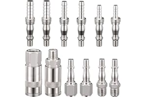 Spurtar 12 pcs Air Line Connectors, 1/4" BSP Air Compressor Fittings with Male Female Thread, Airline Fittings with Hose Barb for 6, 8 & 10mm Hose