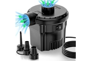 HUGERSTONE Electric Air Pump for Inflatables, Air Bed Pump, AC 220V-240V Quick-Fill Inflator/Deflator Portable Air Mattress Pump for Pool Floats, Blow Up Paddling Pool, Airbed, Raft, Snow Tube