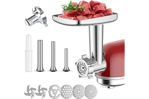 COFUN Accesorio Picadora de Carne para Kenwood, Apto para Kenwood Robot de cocina, Incluye 3 Tubos Rellenadores de Salchichas y 4 Tipos de Platos Picadores(con adaptador)