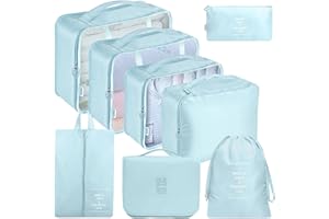 MURISE 8 Pezzi Packing Cubes, Organizer Valigia, Organizzatore per Valigia per Vacanze e Viaggi, Organizer Valigie Set, Viaggio Accessori Utili - Beige - Lago Blu