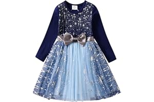 VIKITA Vestido Invierno Manga Larga Tul Algodón Bordado Unicornio para Niñas 2-8 Años