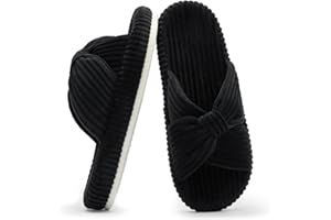 Chantomoo Hausschuhe für Frauen Memory Foam Haus Schlafzimmer Cord Schleife Crossbands Slide Slipper Schuhe Bequem Trendy Geschenk Hausschuhe