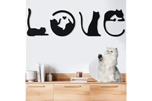 ZephyrHome Cat Love Decorazione da Parete in Legno, Senza Foratura, Autoadesiva per Casa, Ufficio e Hotel, Carattere Gatto Nero per Camera da Letto, Corridoio, Soggiorno e Bagno, Decorazione in Legno