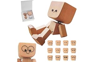 XUDUOO Shaking Wooden Man Figurine, Car Accessories for Men, Wooden Dashboard Ornament with 12 Magnetic Expressions, Funny Gifts for Men, Auto Decor Action Figure, Creative Car Gifts for Drivers, Friends