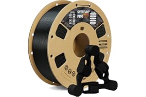 OVERTURE Filamento PETG 1.75mm para Impresoras 3D, Perfectamente Enrollado Filamento Resistente y Duradero, Carrete de Cartón 1kg (2.2lbs), Compatible con la Mayoría de Impresoras FDM (Negro)