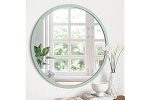 JJUUYOU Specchio rotondo da parete, 40 cm, cornice in legno, stile vintage, decorativo, per bagno, soggiorno, camera da letto, dormitorio, bagno, verde