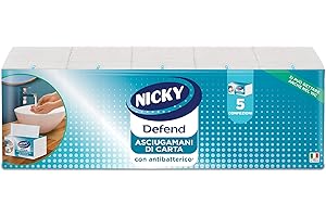 Nicky Defend Asciugamano con Antibatterico Monouso, 5 Confezioni da 100 Asciugamani a 2 Veli per Confezione, Morbido e Resistente, Rimuove Germi e Batteri, Carta 100% Pura Cellulosa Biodegradabile