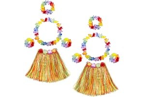 INCNMAD Costume da Hula Hawaiano 2 Set Gonna Hawaiana a Fiori Hawaiian Hula Skirt Costume Accessorio Kit per Bambini, Adulti, Donne Festa Estiva in Spiaggia Tropicale