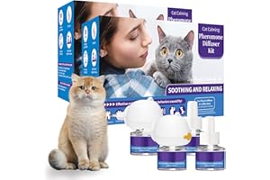 VICSOM Diffuseur Pheromones Chat 6 en 1, 120 Jours Diffuseur Chat Anti Stress, Phéromones pour Chat pour Relaxation, Réduisent l'Anxiété, Diffuseur Feromone pour Chat(1 Diffuseur + 4x48ml Recharges)