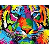 iCoostor Paint By Numbers DIY Acrylic Painting Kit For Kids & Adults Beginner – 16” x 20” Colorful Tiger Pattern