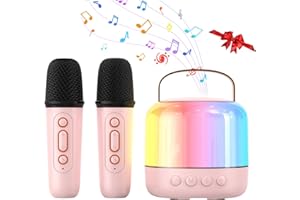 QWYZOR Micrófono Karaoke Infantil Niños con Luces LED - Karaoke 2 Microfonos Inalambricos 5 Efectos de Sonido, Regalo Ideal de Navidad y Cumpleaños para Niños y Niñas de 3 a 12 Años (Rosa)