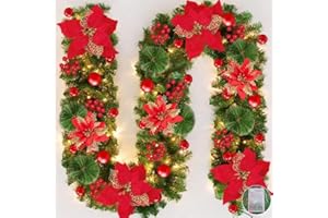 FAIRYAUSHOPYA Guirnalda de Navidad,Guirnalda Navidad con Luces,guirnaldas navideñas de 270cm,Guirnalda Navidad Verde Decoración Utilizada para escaleras y chimeneas navideñas(2.7M-Rojo)