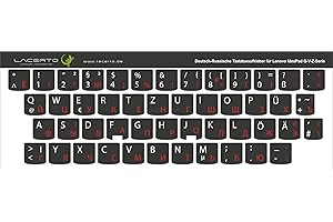 ‎LACERTO Russian – German Keyboard Stickers for Laptop 14x14 mm Chart Laminated Version, red/black