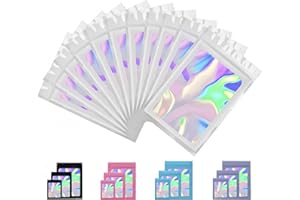 Rimiko 100 Piezas de Bolsa Aluminio Resellable, Bolsa Mylar Hermética para Alimentos, Bolsas Planas Ziplock con Ventana Transparente para el Embalaje de Productos (Blanco y Holográfico, 10,5x15cm)