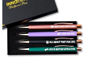 INNObeta Pug Gifts for Lovers, Ballpoint Pen Set of 4, Pug Mom Gifts for Women in Christmas, Birthday