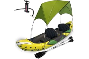 KEYSTONE PEAK KP Inflatable Kayak 2 Person with Detachable Sun Canopy/Shade - Kayaks for Adults - Waterproof Phone Bags - Adjustable Seats - 3rd Seat for Dog/Child - Backrests & More