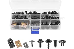 Adiwo 64 PCS Screws and Nut Clip Kit, Car Body Fender Screws and Bumper Guard Plate Fixing Bolts, Metal U-type Fastener Clip with Hex Head Self Tapping Screw, for Car Wheel Arch Cover Undertray