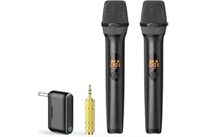 voijump Wireless Microphones, Professional UHF Dual Microphones, Wireless Dynamic Microphone System Set with Rechargeable Receiver, Plug and Play, for Karaoke Singing, Wedding, Party, Speech, 160ft