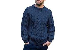 Runcati Maglione da uomo con cavo, invernale, girocollo, a maniche lunghe, caldo, tinta unita, vintage, vestibilità regolare