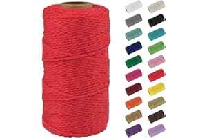 Uiopa Macrame Corde 2mm x 100m, Naturel Fil Macramé Fil de Coton Ficelle Corde, DIY Cordelette pour Tressée, Tapisserie de Plante, Tenture Murale, Cadeau Décoration, Emballage (Rouge)