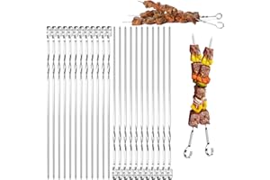 Mino Plus 24pcs Spiedini per Barbecue,Spiedini Piatti,Lunghi 30cm Spiedini BBQ Riutilizzabile,Spiedini Acciaio Inox Per Barbecue,per Barbecue Grigliatura Carne Verdure Kabob (C)