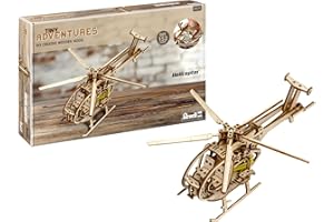 Revell 00611 - Tiny Adventures - Helicopter - 1:30 Scale Wooden Model Kit - with Pull Back & Go Engine - Rotor Width 30cm