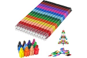ARDFFA Stackable Colouring Pencils, Children's Wax Crayons, Pack of 24, Building Block Colouring Pencils for Boys and Girls, Ideal for Party Bags, Children's Birthdays, Birthday Party, School Rewards,