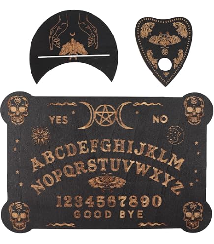 Tavola Ouija In Legno Con Gatto Nero E Planchette – 30x21 Cm