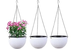 YuanDiann Lot de 3 pots de fleurs suspendus, auto-arrosage, pots de fleurs suspendus avec réservoir d'eau et trou de drainage, nid d'abeille chaînes en acier inoxydable intérieur et extérieur