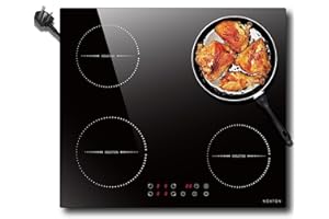 Noxton Plug in Induction Hob, 4 Zones Electric Hob 60cm, Touch Control with Child Safety Lock,UP to 99 Min Timer Black Crystal Glass